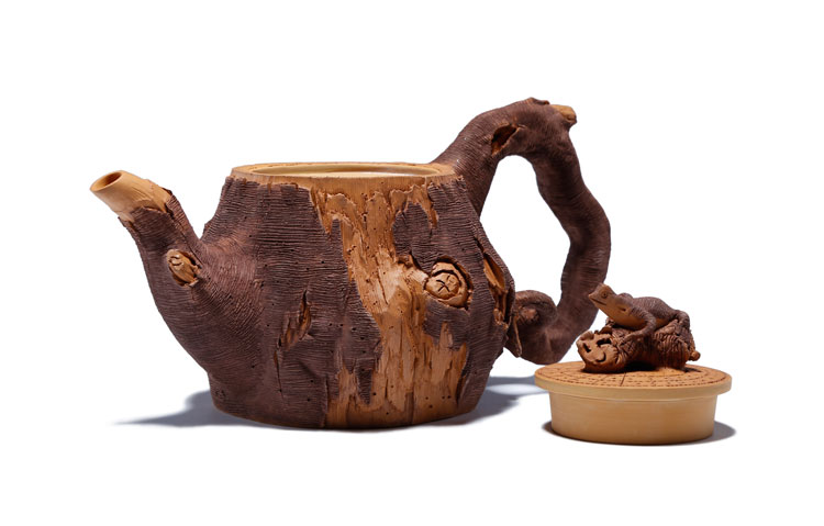 仿木外皮紫砂壺，創(chuàng)意木樁手工雕刻紫砂壺