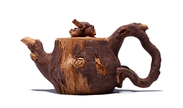 仿木外皮紫砂壺，創(chuàng)意木樁手工雕刻紫砂壺